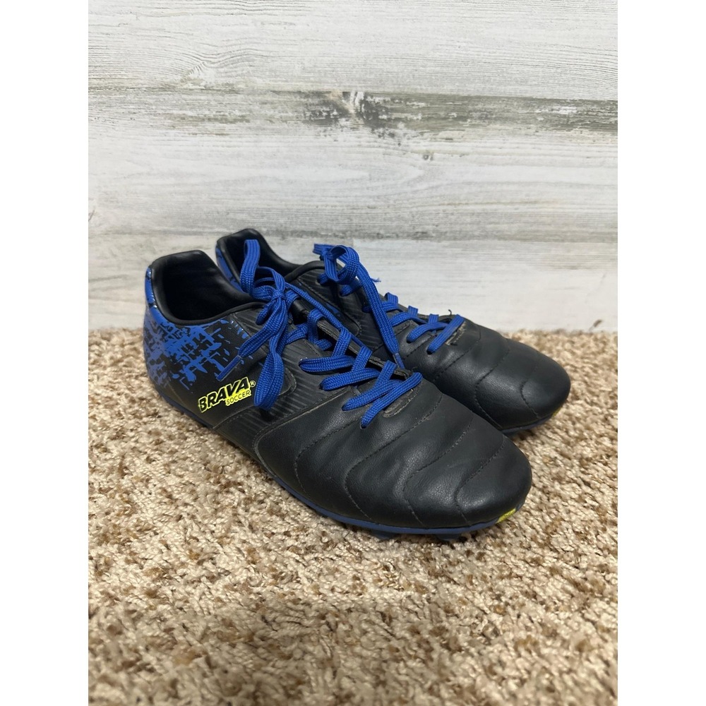 Brava Soccer Cleats Kids Size 6 Black‎ Blue Splatter Athletic Shoes GUC